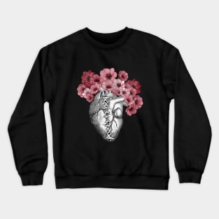 Broken heart, Human heart illustration art, laces, with red anemones, tied heart, sewn heart Crewneck Sweatshirt